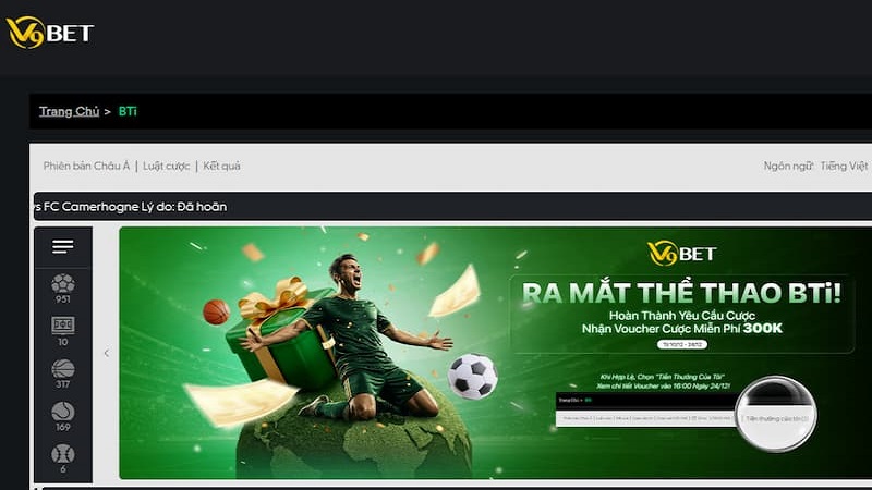 Thể thao là sản phẩm cược “ăn khách” nhất tại nhà cái V9Bet